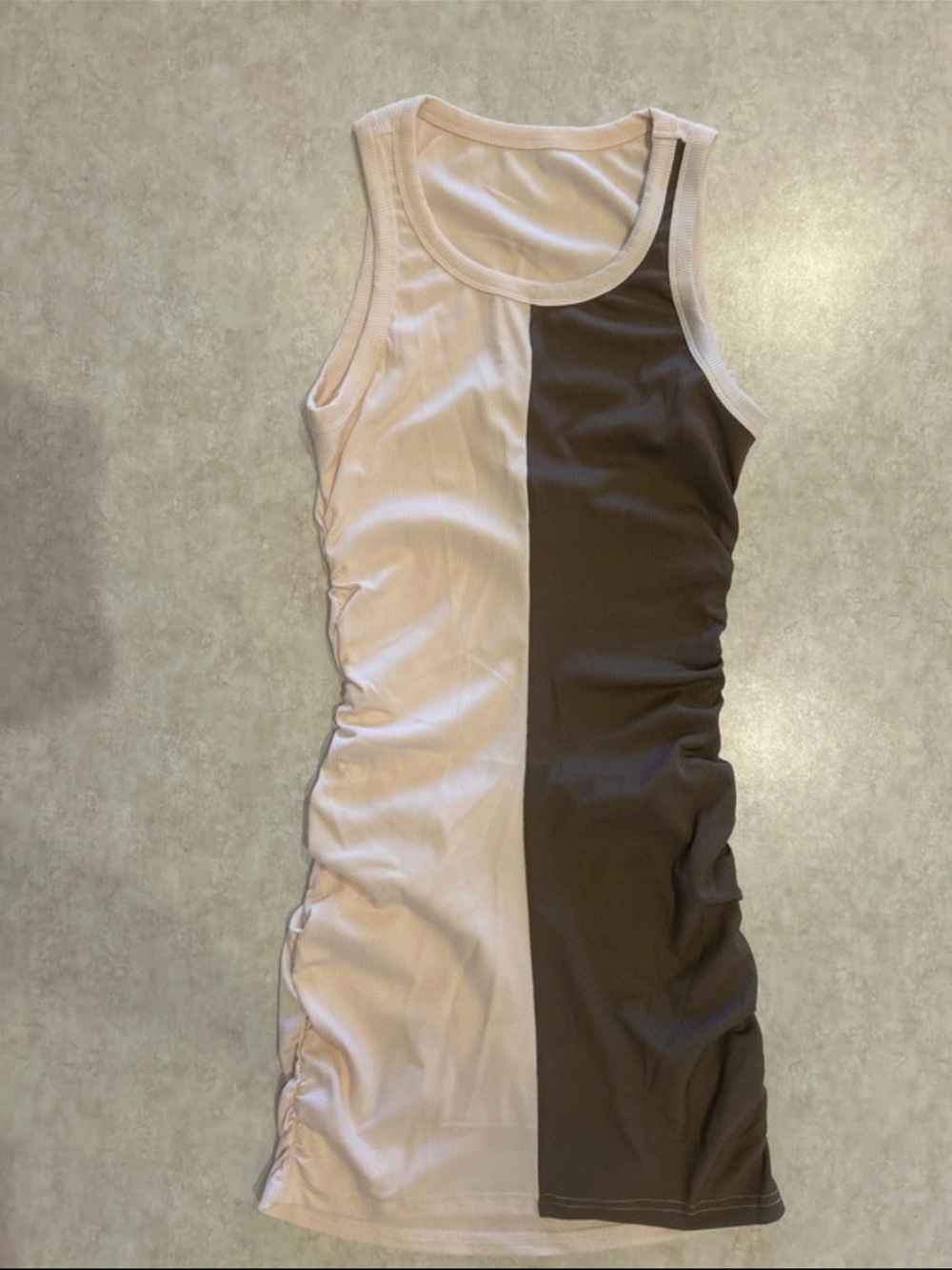 SHEIN Beige and Brown Two-Tone Ruched Tank Mini Dress